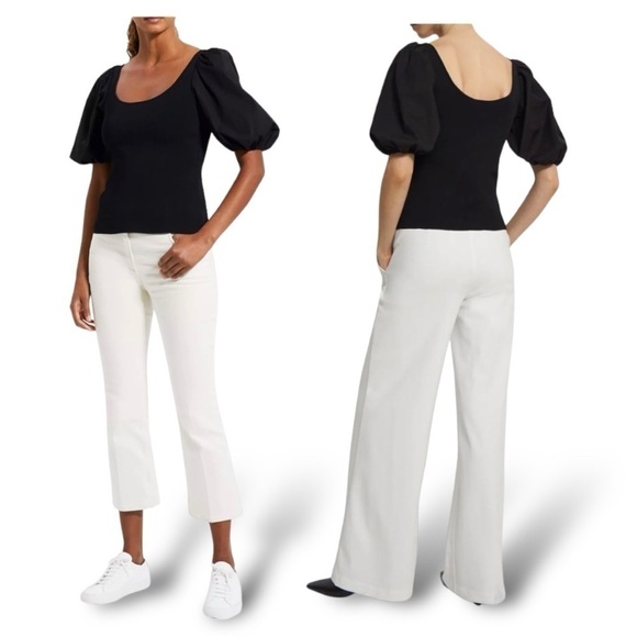 THEORY GLOSSE PUFF SHORT SLEEVE TOP RIBBED STRETCH KNIT SCOOP NECK Size Small - Picture 2 of 11